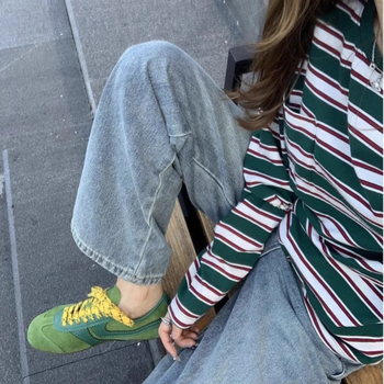 THEONELOVE Ženske tenisice s debelom potplatom, gornji dio od nubuka krave, gumasta potplata, vezanje, 3-5 cm