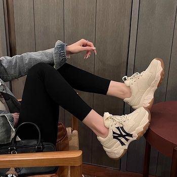 Ženske tenisice s platformom za povećanje visine, prozračne retro casual tenisice, visok gornji dio 3–7 cm, dvostruka umjetna koža na gornjoj strani, gumena potplat
