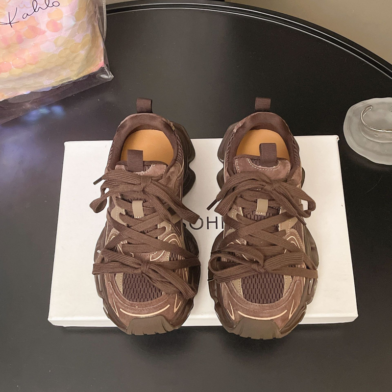 Ženske tenisice dad shoes s mrežastim gornjim dijelom, vezanje šnura, 3–5 cm debeli potplat, gumeni potplat