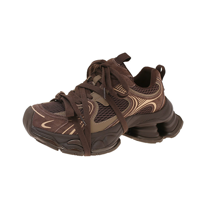 Ženske tenisice dad shoes s mrežastim gornjim dijelom, vezanje šnura, 3–5 cm debeli potplat, gumeni potplat
