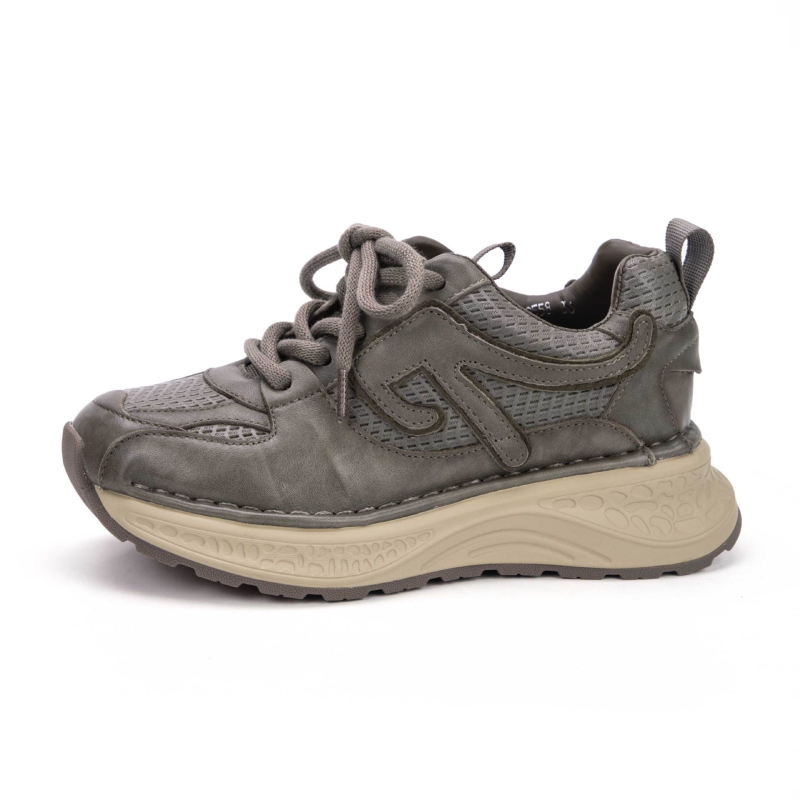 Ženske tenisice Dad Shoes od prave kože, s debelim potplatom 3-5 cm, vezanje, srednje visoko gornji dio, potplat s filmom za prijanjanje
