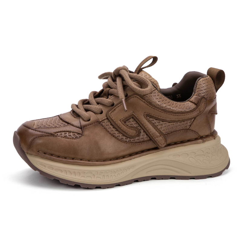 Ženske tenisice Dad Shoes od prave kože, s debelim potplatom 3-5 cm, vezanje, srednje visoko gornji dio, potplat s filmom za prijanjanje