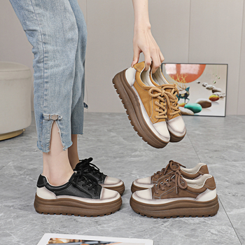Ženske tenisice od teleće kože s debelim potplatom, vintage casual stil, prednje kopčanje, podstava od mikrovlakana, protuklizni gumeni đon