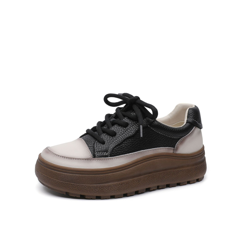 Ženske tenisice od teleće kože s debelim potplatom, vintage casual stil, prednje kopčanje, podstava od mikrovlakana, protuklizni gumeni đon