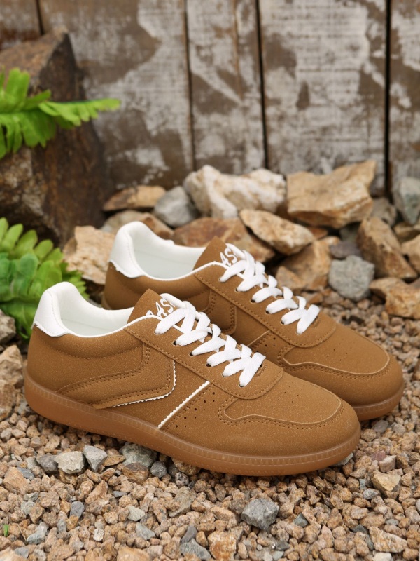 Ženske retro tenisice za trening (Gornji dio PU; gumeni đon; okrugli vrh; vezanje; visina pete 1–3 cm)