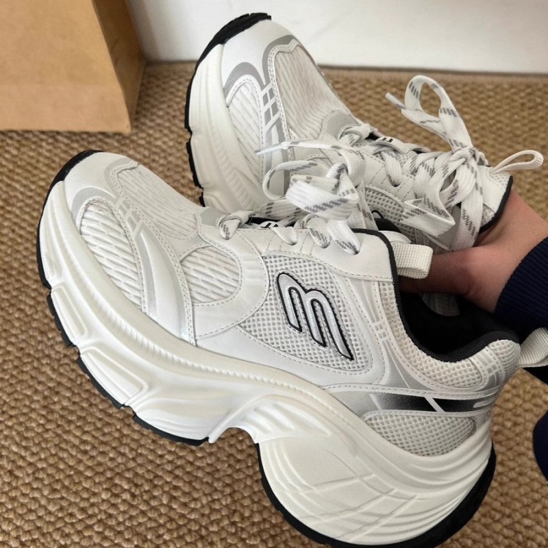 Pantofi de damă stil dad shoes cu platformă, partea superioară din plasă, vârf rotund, închidere cu șireturi, talpă PU