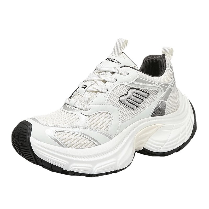 Pantofi de damă stil dad shoes cu platformă, partea superioară din plasă, vârf rotund, închidere cu șireturi, talpă PU