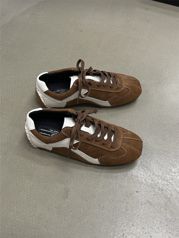 THE FENGLIYA Vintage Flat Shoes για γυναίκες, άνω μέρος από γνήσιο δέρμα, στρογγυλή μύτη, ύψος φτέρνας 3–5 εκ., κούμπωμα με κορδόνια