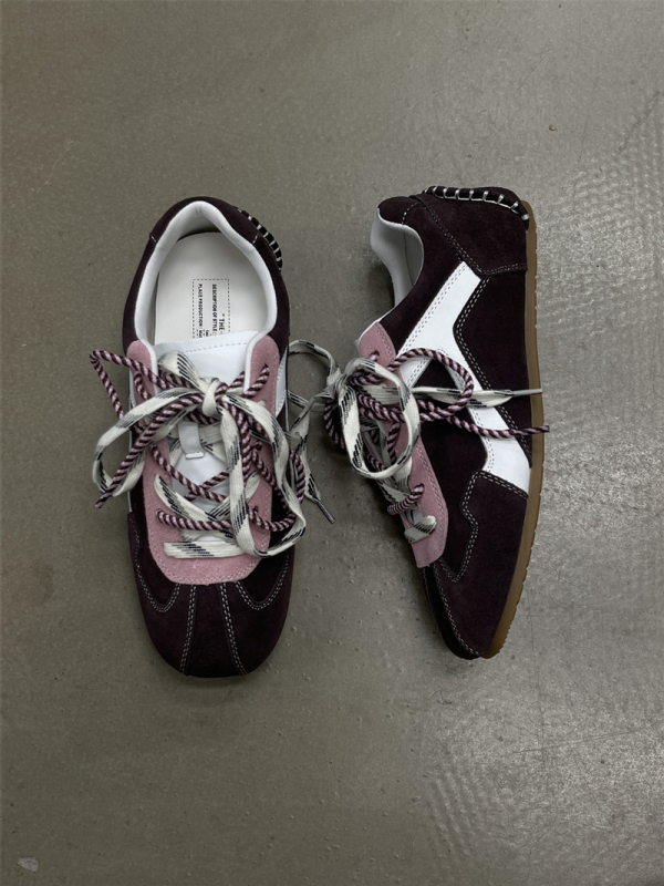 THE FENGLIYA Vintage Flat Shoes για γυναίκες, άνω μέρος από γνήσιο δέρμα, στρογγυλή μύτη, ύψος φτέρνας 3–5 εκ., κούμπωμα με κορδόνια
