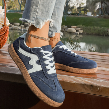 Ženske retro casual tenisice za proljeće i jesen: okrugli nos, vezanje, PU gornji dio, gumena potplat, niski potpetica 1-3 cm