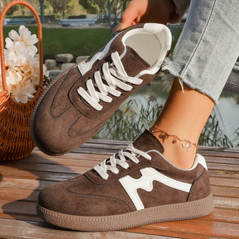 Ženske retro casual tenisice za proljeće i jesen: okrugli nos, vezanje, PU gornji dio, gumena potplat, niski potpetica 1-3 cm