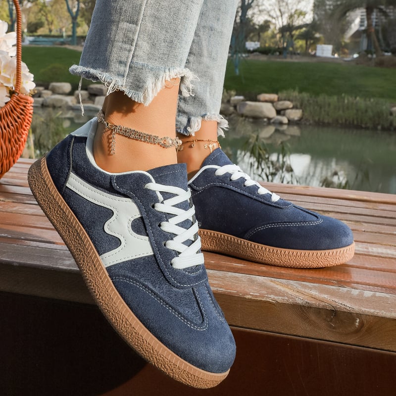 Ženske retro casual tenisice za proljeće i jesen: okrugli nos, vezanje, PU gornji dio, gumena potplat, niski potpetica 1-3 cm