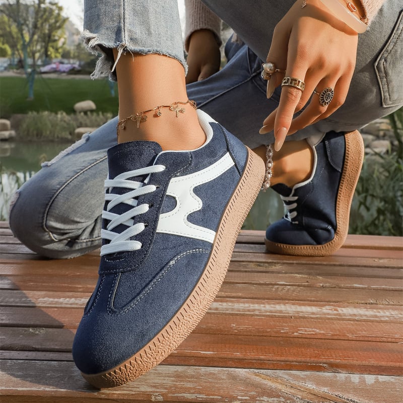 Ženske retro casual tenisice za proljeće i jesen: okrugli nos, vezanje, PU gornji dio, gumena potplat, niski potpetica 1-3 cm