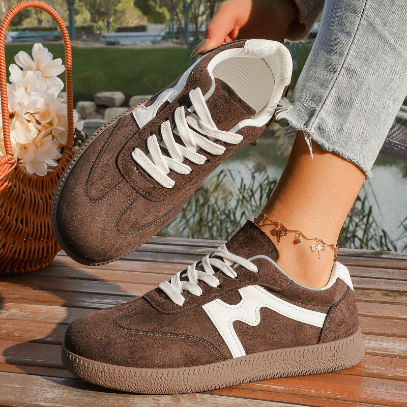 Ženske retro casual tenisice za proljeće i jesen: okrugli nos, vezanje, PU gornji dio, gumena potplat, niski potpetica 1-3 cm