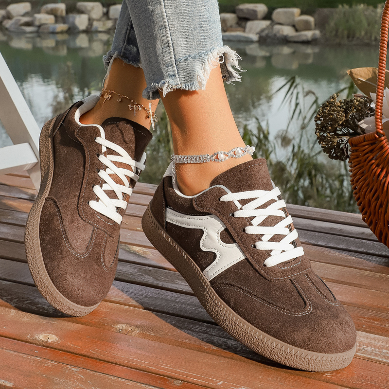 Ženske retro casual tenisice za proljeće i jesen: okrugli nos, vezanje, PU gornji dio, gumena potplat, niski potpetica 1-3 cm