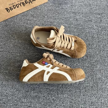 Ženske retro tenisice od nubuka s niskim krojem, vezanje sprijed, gumeni đon, udobne za jesen