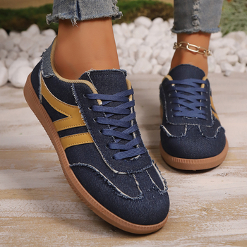 Ženske tenisice s retro stilom, platnen gornji dio, okrugla špička, prednje vezivanje, PU uložak