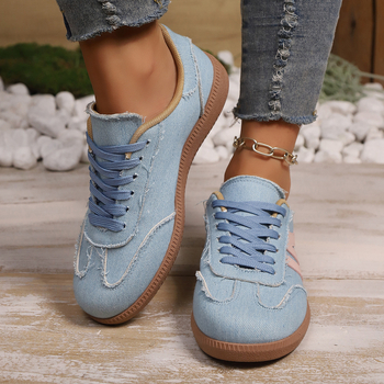 Ženske tenisice s retro stilom, platnen gornji dio, okrugla špička, prednje vezivanje, PU uložak