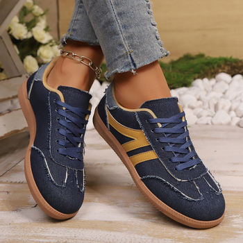 Ženske tenisice s retro stilom, platnen gornji dio, okrugla špička, prednje vezivanje, PU uložak