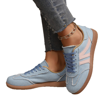 Ženske tenisice s retro stilom, platnen gornji dio, okrugla špička, prednje vezivanje, PU uložak