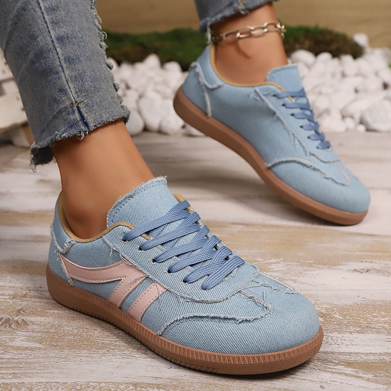 Ženske tenisice s retro stilom, platnen gornji dio, okrugla špička, prednje vezivanje, PU uložak