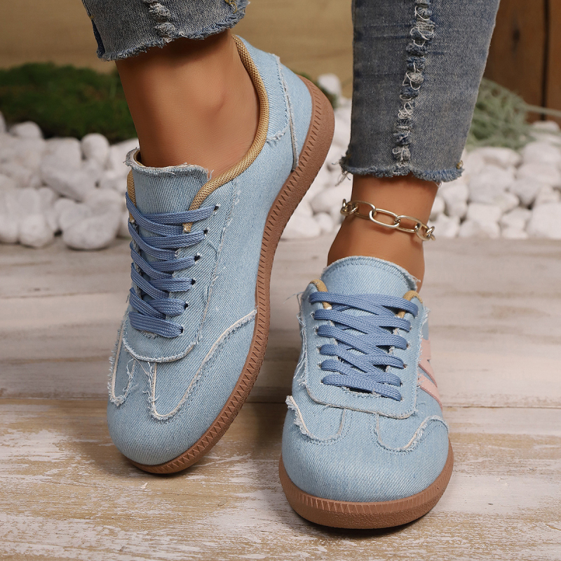 Ženske tenisice s retro stilom, platnen gornji dio, okrugla špička, prednje vezivanje, PU uložak