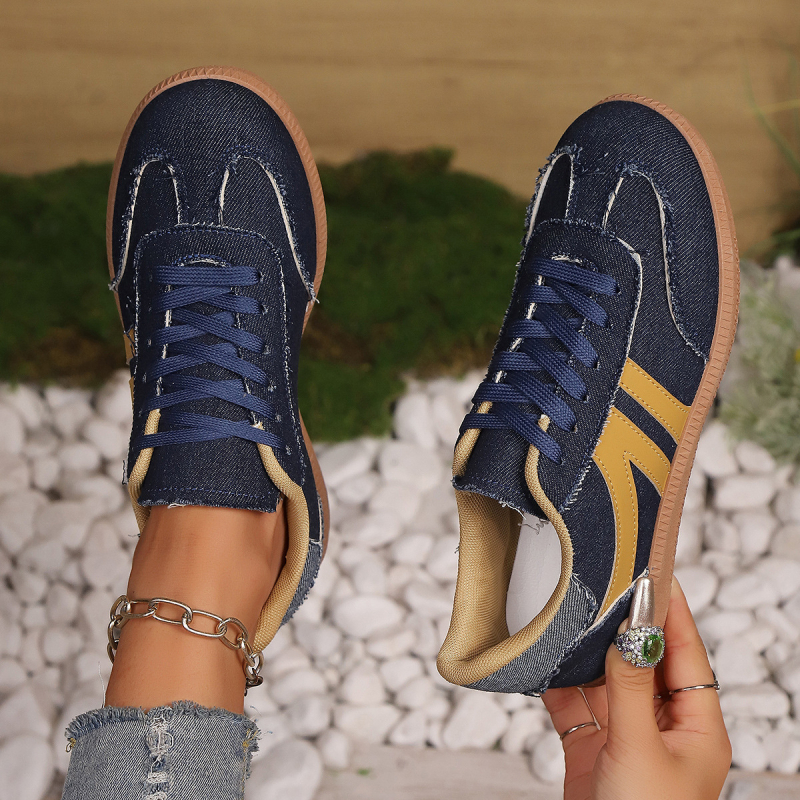 Ženske tenisice s retro stilom, platnen gornji dio, okrugla špička, prednje vezivanje, PU uložak