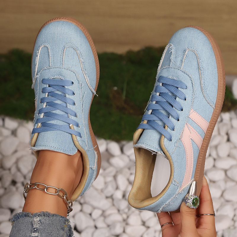 Ženske tenisice s retro stilom, platnen gornji dio, okrugla špička, prednje vezivanje, PU uložak