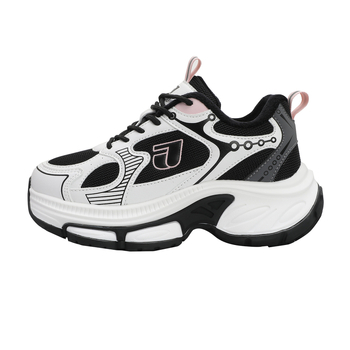 Sieviešu sporta kurpes ar plašu un biezu zoli, pūkaina iekšējā odere un augstuma palielinājums — elpojošs tīkla augšējais materiāls, gumijas zole, piemērots skriešanai ziemā