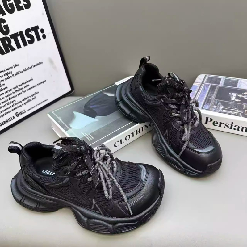 Ženske tenisice dad stila vintage – okrugli vrh, gumena potplata, vezanje, visina potplata 3–5 cm, jesen 2025