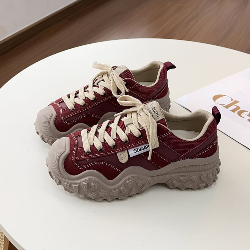 Ženske tenisice tipa Dad Shoes: gornji dio od kože i tkanine, gumeni đon, visok gornji dio, prozračni latex ulošak, cipele za jesen/zimu za outdoor