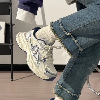 Ženske chunky tenisice s debelim potplatom, gornji dio od mikrovlaknaste kože, prugasti uzorak, klinički potplat 4,5 cm, vezanje