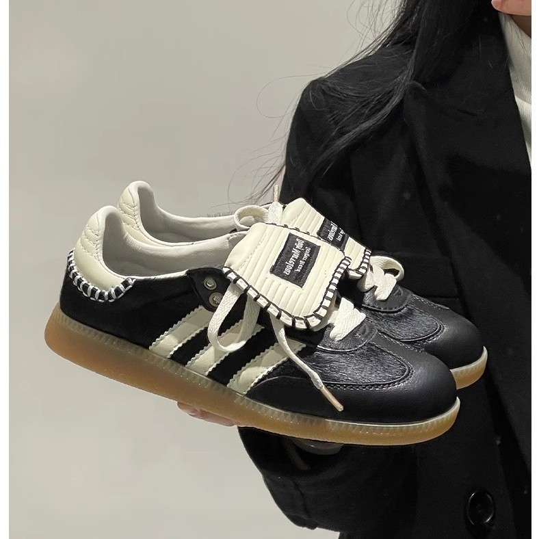 Ženske tenisice za trening s leopard printom od konjskih dlaka, retro Samba dizajn s tri crte, prednje vezanje, gornji dio od super fiber, gumeni potplat