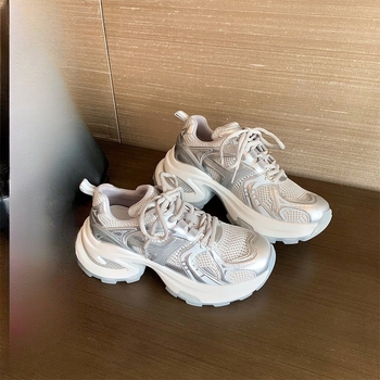 Ženske platform tenisice, Dad Shoes stil — Gornji materijal: Super fiber; Visina pete: 6–8 cm; Oblik prsta: okrugli; Zatvaranje: vezanje; Potplat: guma
