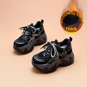 Sieviešu kurpes ar 8 cm pacēlumu, bieza zole, augšdaļa no aitu vilnas, sietveida iekšējā odere, PU zole, korejiešu stila