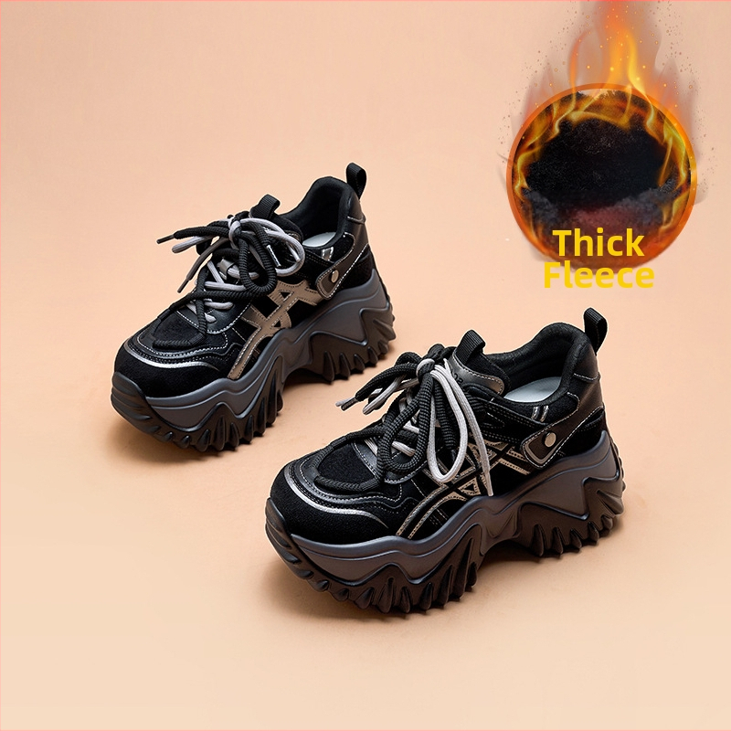 Sieviešu kurpes ar 8 cm pacēlumu, bieza zole, augšdaļa no aitu vilnas, sietveida iekšējā odere, PU zole, korejiešu stila