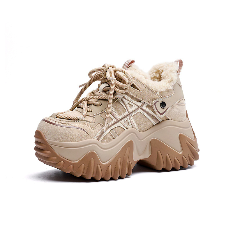 Sieviešu kurpes ar 8 cm pacēlumu, bieza zole, augšdaļa no aitu vilnas, sietveida iekšējā odere, PU zole, korejiešu stila