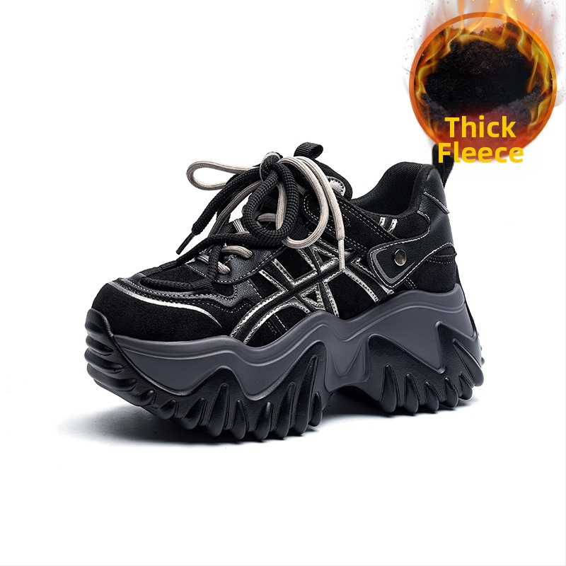 Sieviešu kurpes ar 8 cm pacēlumu, bieza zole, augšdaļa no aitu vilnas, sietveida iekšējā odere, PU zole, korejiešu stila