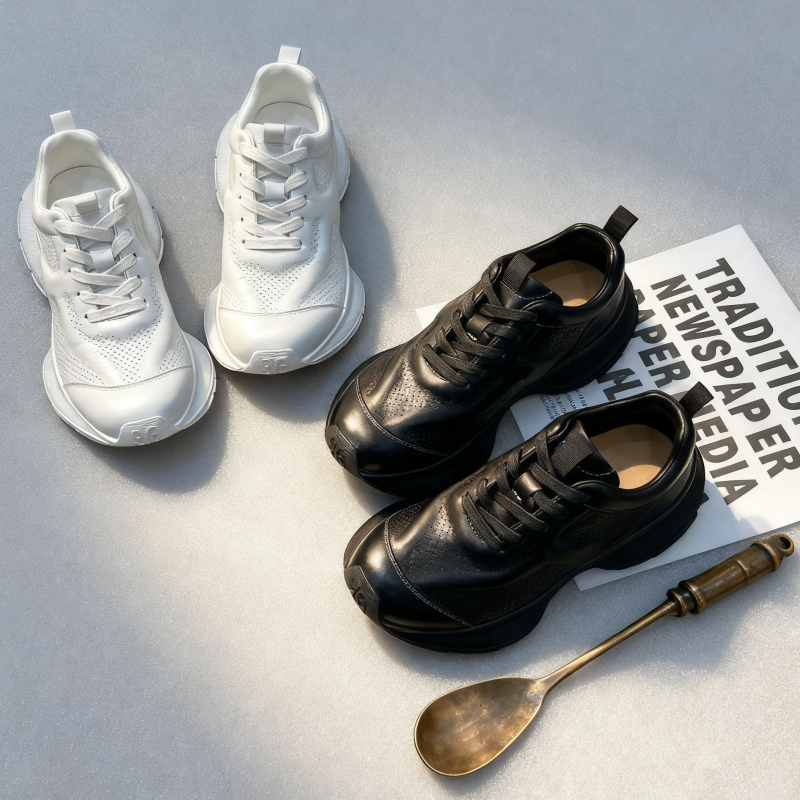 Unisex dad shoes s gornjim dijelom od prave kože, gumom potplatom, vezanje šniranama, prozračan, podstava od ovčje kože
