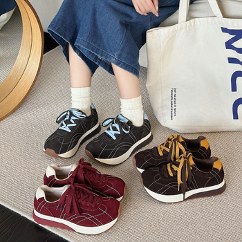 Női Forrest Gump cipő, nubuk bőr marha, kerek orr, fűzők, 3–5 cm sarka