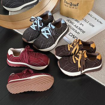 Női Forrest Gump cipő, nubuk bőr marha, kerek orr, fűzők, 3–5 cm sarka