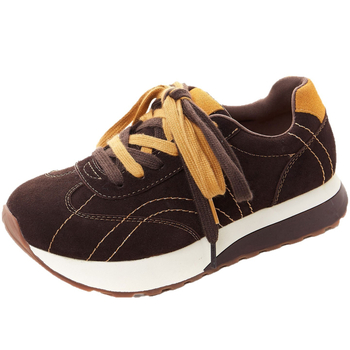 Női Forrest Gump cipő, nubuk bőr marha, kerek orr, fűzők, 3–5 cm sarka