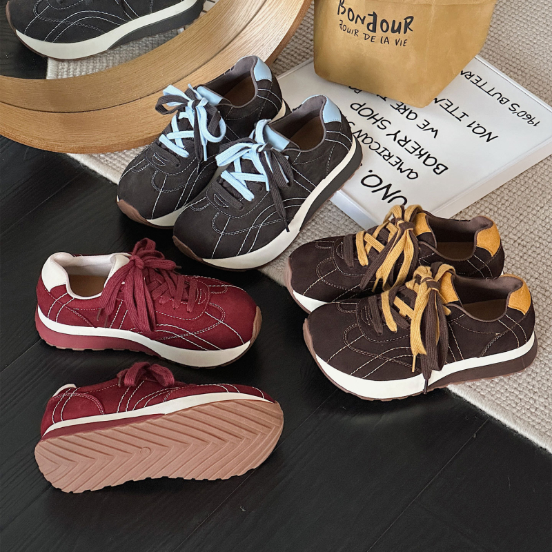 Női Forrest Gump cipő, nubuk bőr marha, kerek orr, fűzők, 3–5 cm sarka