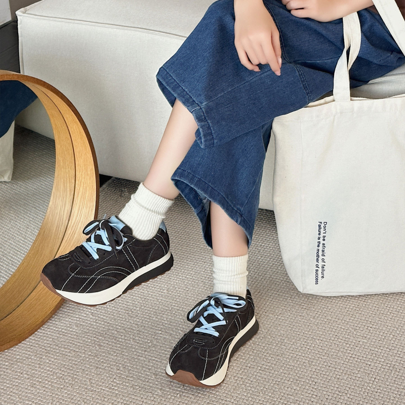 Női Forrest Gump cipő, nubuk bőr marha, kerek orr, fűzők, 3–5 cm sarka