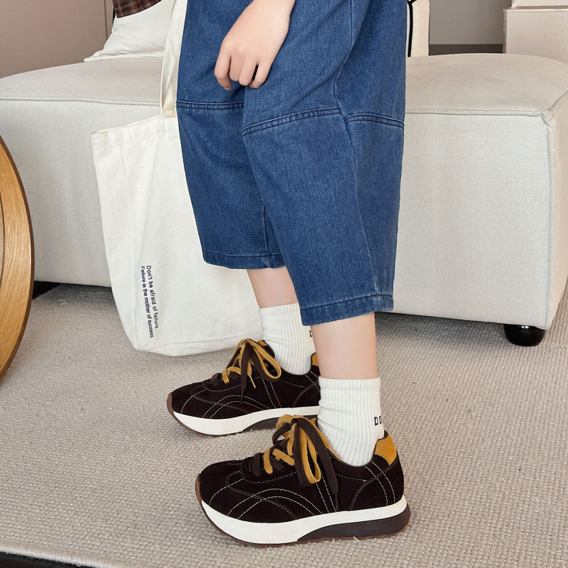 Női Forrest Gump cipő, nubuk bőr marha, kerek orr, fűzők, 3–5 cm sarka