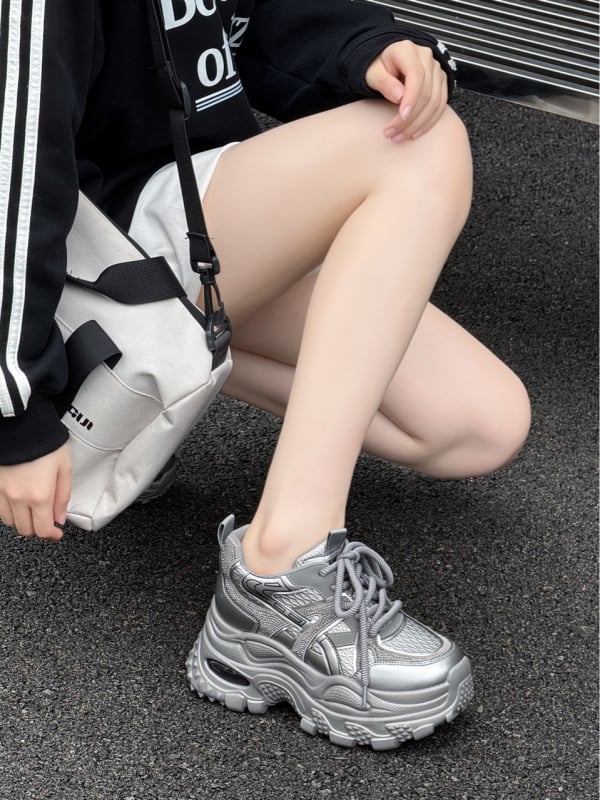 Ženske dad shoes tenisice s debelim potplatom, prozračne, 8 cm+ visina peta; gornji materijal: koža + umjetna koža + tekstil; PU uložak; otporan gumeni đon