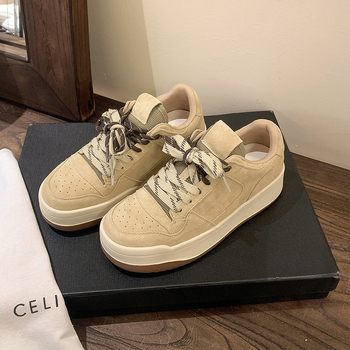 Ženske kožne tenisice s debelim potplatom za povećanje visine, retro sporto-casual stil, vezanje, gumeni potplat