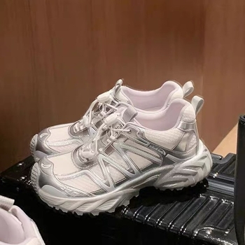 Ženske tenisice s vezicama, 5 cm povećanje visine, prirodna koža + mreža, prozračne, debela gumena potplat, tehnologija zračnog jastuka