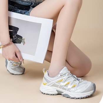 Ženske tenisice s vezicama, 5 cm povećanje visine, prirodna koža + mreža, prozračne, debela gumena potplat, tehnologija zračnog jastuka