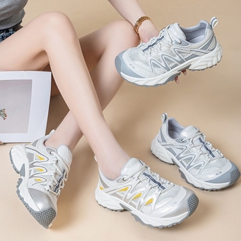 Ženske tenisice s vezicama, 5 cm povećanje visine, prirodna koža + mreža, prozračne, debela gumena potplat, tehnologija zračnog jastuka